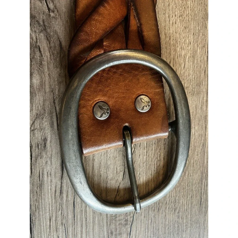 American Eagle Leather Belt with Buckle WIDE BRAIDED Retro Vintage Boho Hippy